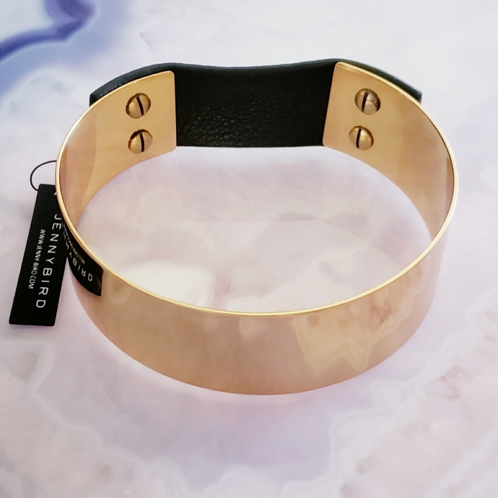Jenny Bird Womans 14k Gold & Leather Choker NEW!!! - Picture 1 of 7